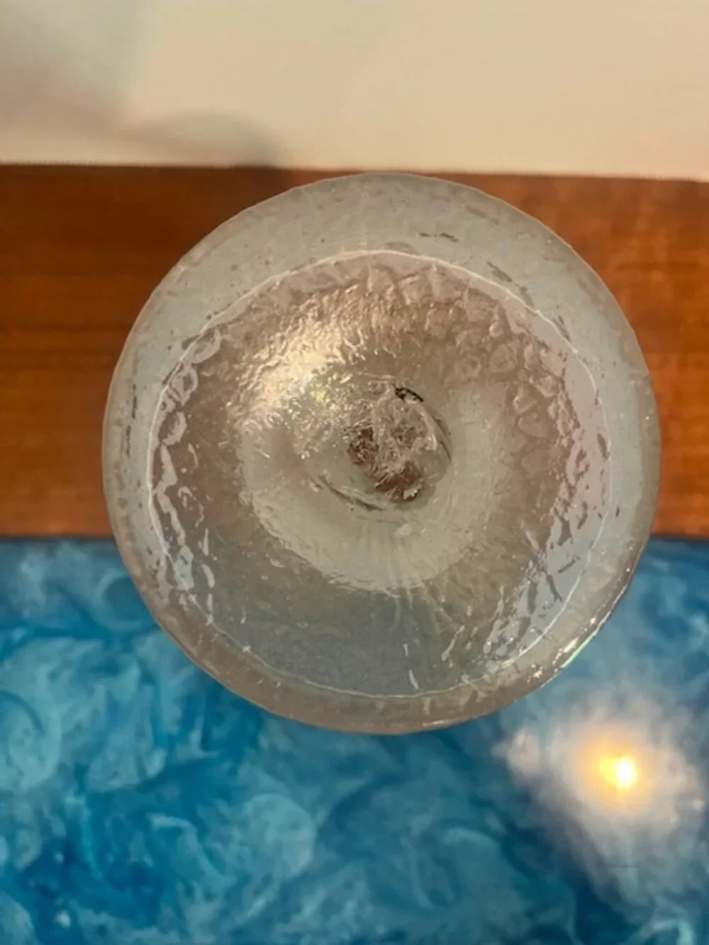 Kralik Martele Blue Ruffle Edge Iridescent Vase Bohemian Art Glass Vintage